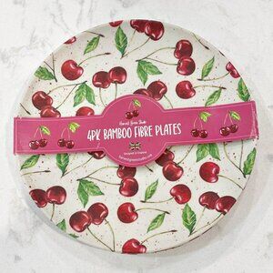Set of 4 Harvest Green Studio Bamboo Plates Cherries 10" Designed in England New